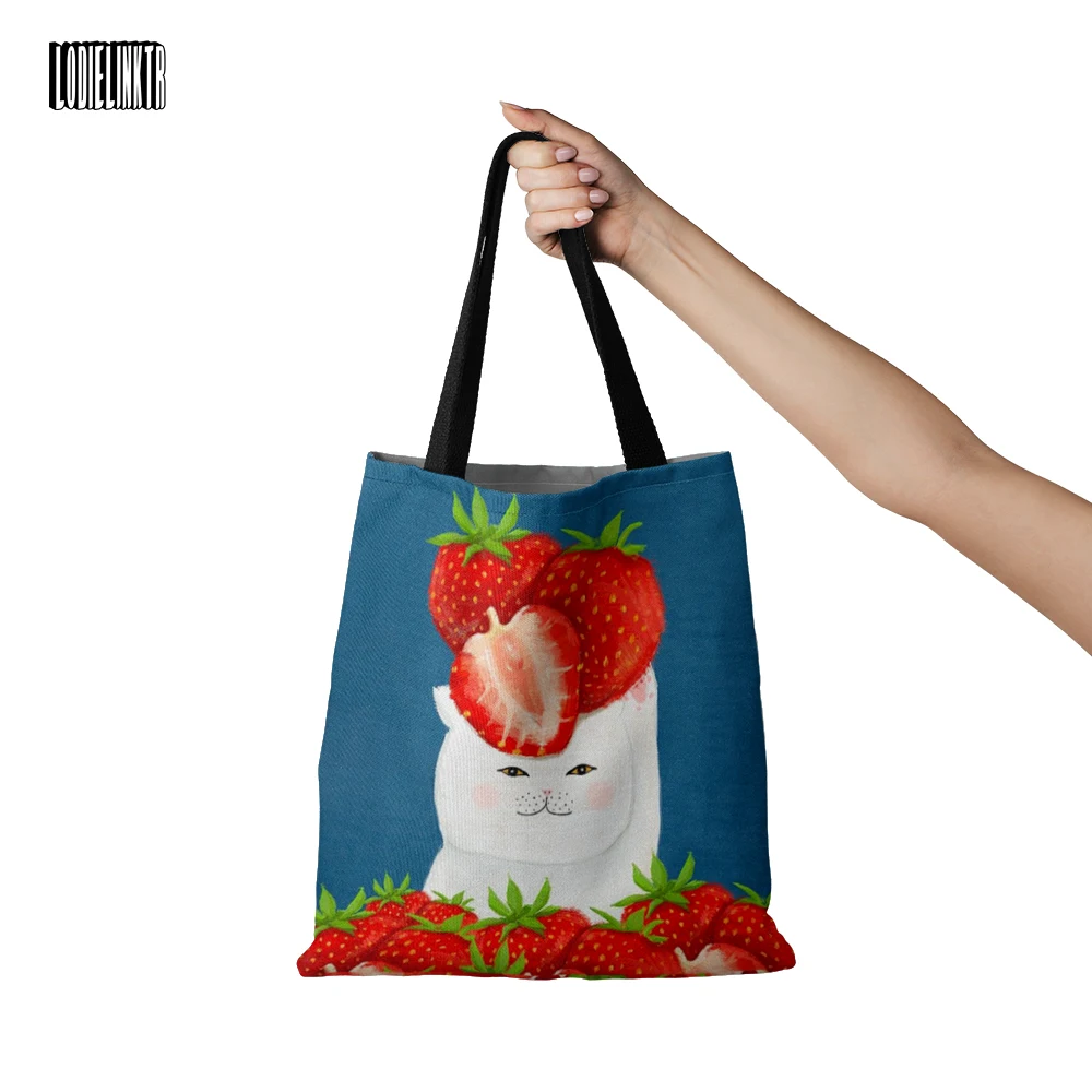 

Сумка-тоут женская холщовая, вместительная сумочка с милой кошкой в стиле Харадзюку, дорожная сумка для хранения продуктов