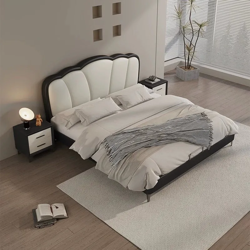 Французская светлая роскошная кровать из массива дерева настраиваемая