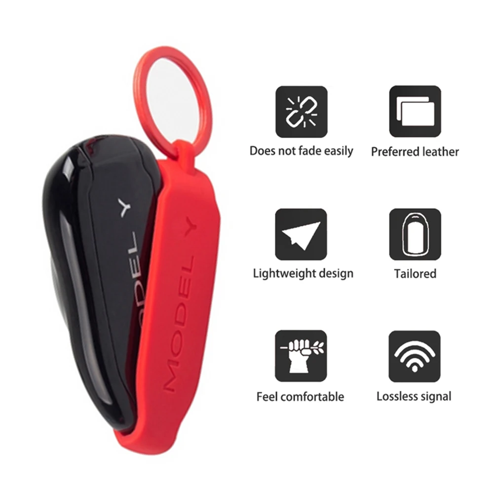

Car Key Fob Case Silicone Band Cover Shell for Tesla Model 3 Y Accessories Half Coverage Key Holder Protector Bag with Keychain