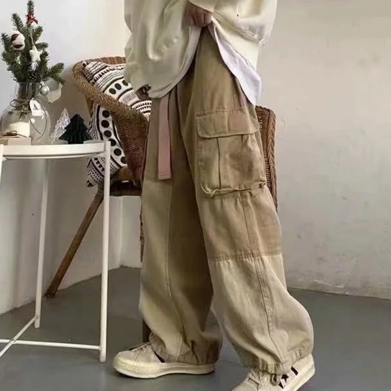 

Harajuku Streetwear Hip Hop Khaki Cargo Pants Unisex Oversize Pockets Japanese Wide Leg Trousers Vintage Loose Casual Streetwear
