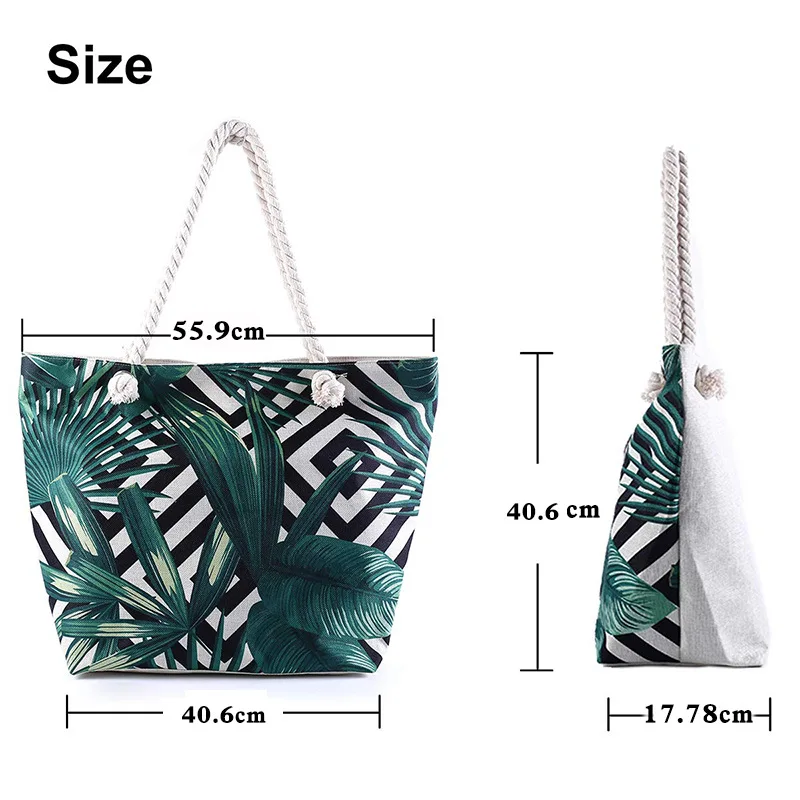 Summer Beach Theme Ladies Tote Bag Shoulder Canvas Bag Large Capacity Foldable Shopping Bag Reusable Outdoor Beach Bag Handbag
