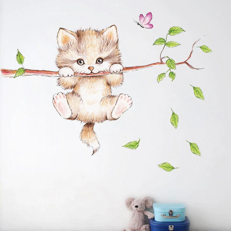 

Cute hanging branches Kitten Wall Stickers Kids rooms Bedroom Wall Decor Tree Decals for Living room Art Murals Home Decoration