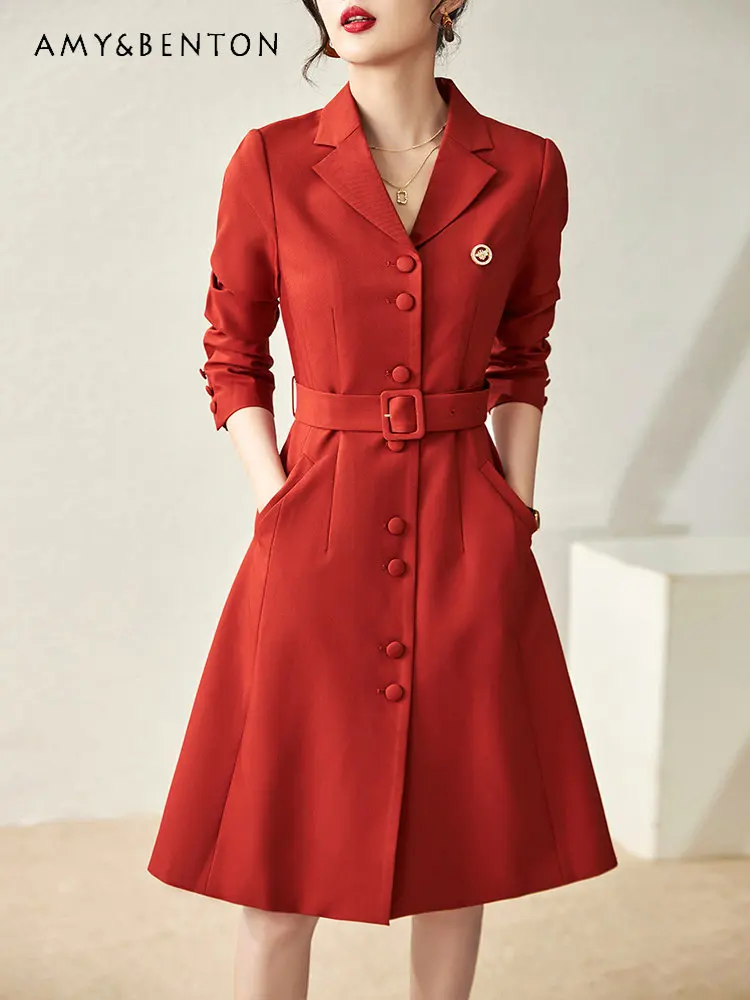 2023 Spring New Women's Clothing High-End Temperament Commuter Professional Suit Collar Dress Slim Fit Slimming A- Line Dress