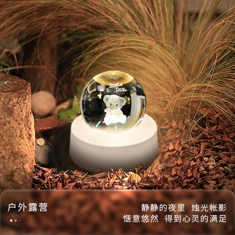 

Transparent Crystal Glass Ball USB Interface Baby Bear Led Table Lamps Milu Deer Night Lamp Dandelion Desktop decorative Lights