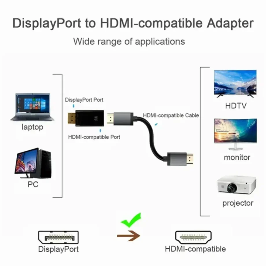 Кабель-адаптер совместимый с 4K DisplayPort на HD 1080P DP HD-совместимый видео-аудио