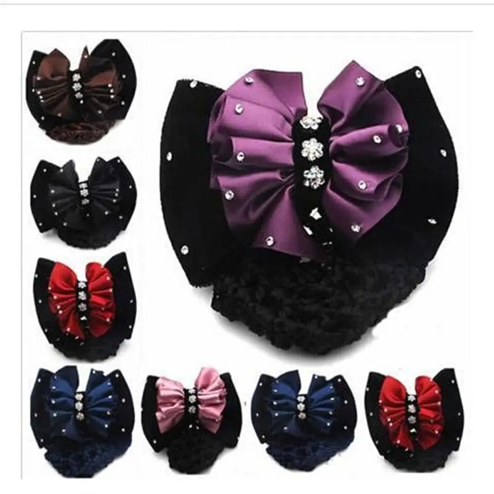 Модная заколка со стразами и бантом атласный бант сетка булочка снуд аксессуары