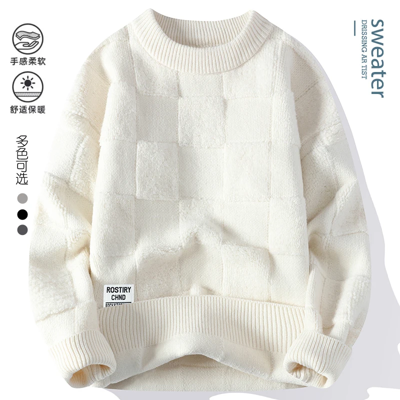Свитер с круглым вырезом осенне-зимняя модная мода однотонным пуловером мужской