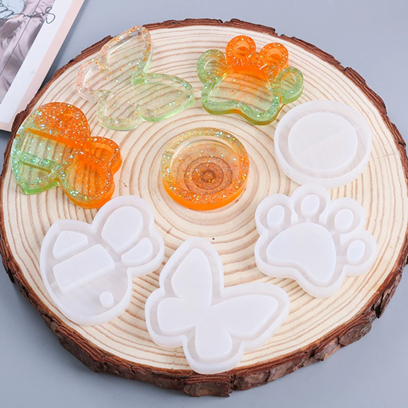 Bear Quicksand Silicone Mold Transparent Paw Epoxy Resin Mold Shaker DIY Butterfly Keychain Pendant UV Resin Mold Jewelry Making