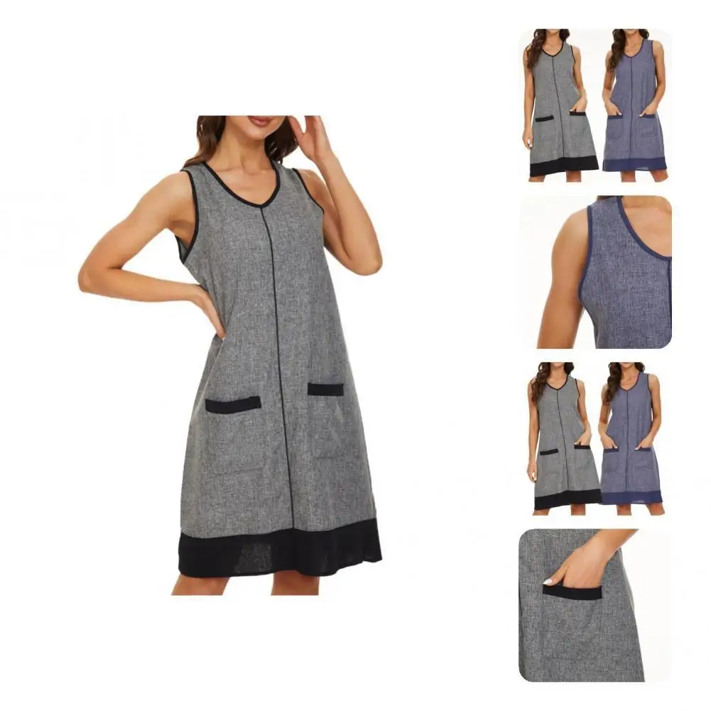 

Premium Casual Dress Pullover Loose Fit Streetwear Contrast Color Midi Dress