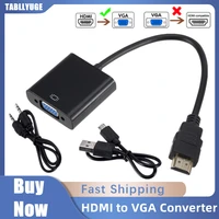 hdmi compatible to vga adapter cable with audio power supply jack 3 5 aux cable 1080p male to famale for pc laptop projector tv