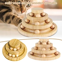 funny wooden cat bell rolling ball toys multilayer toys ball cat tower game model 2 track rotating pet track intellectual y8j9