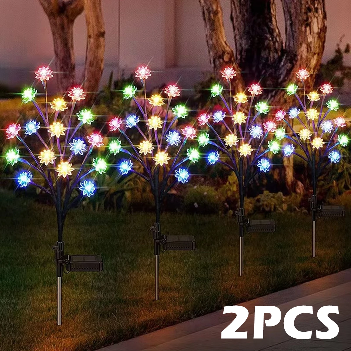 

2Pcs Solar Flower Lights Solar Garden Light Solar Powered Firefly Lights Solar Lotus String Lamp IP65 Waterproof Bright Solar