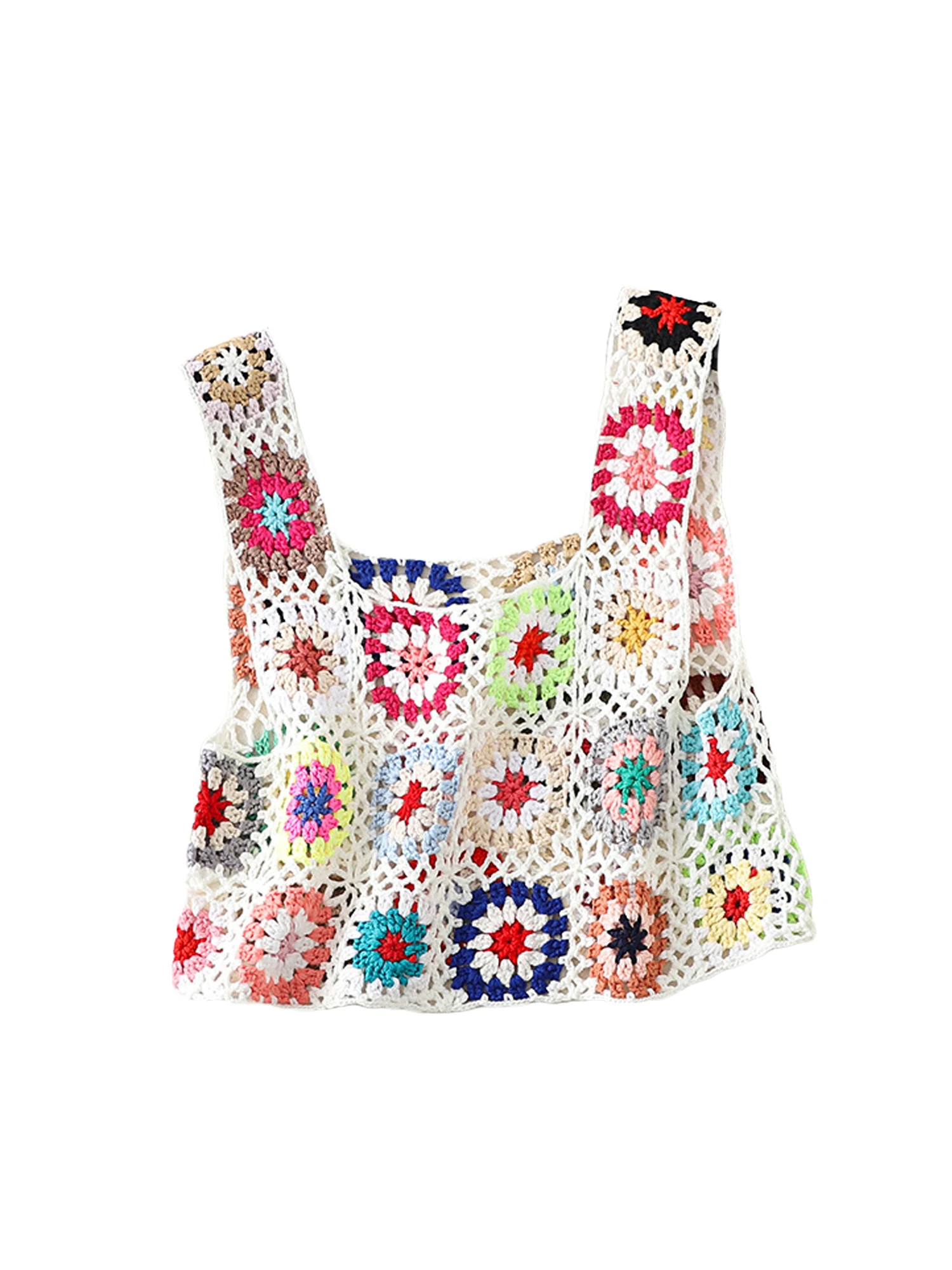 

Женский яркий трикотажный пуловер без рукавов с цветочным рисунком, вязаный крючком свитер с вышивкой Y2K вечерние, Клубная уличная одежда