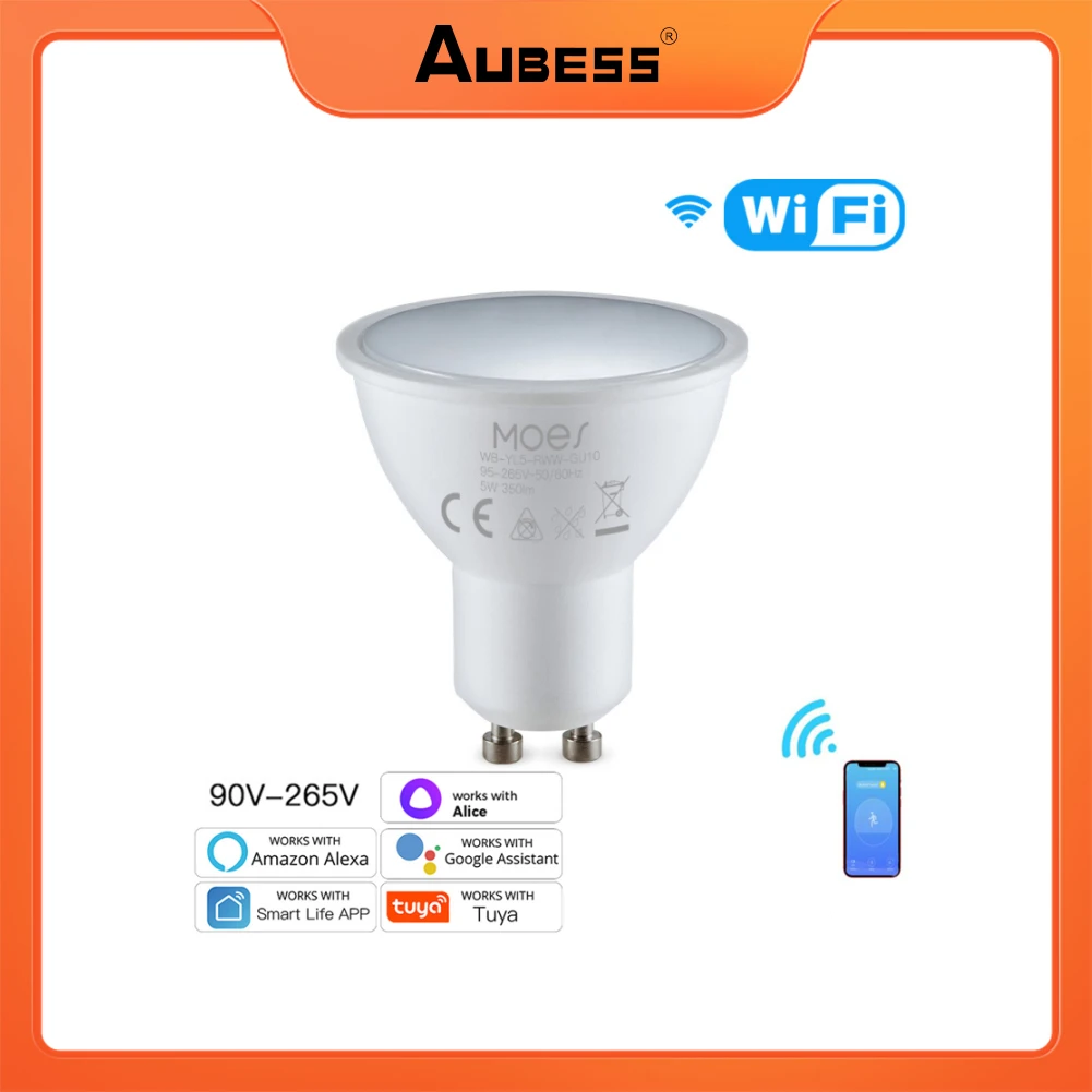 

Умные светодиодные лампы Tuya с Wi-Fi, белый светильник с регулируемой яркостью, RGBW C + W, 5 Вт, лампы GU10, с дистанционным управлением через Alexa Google ...