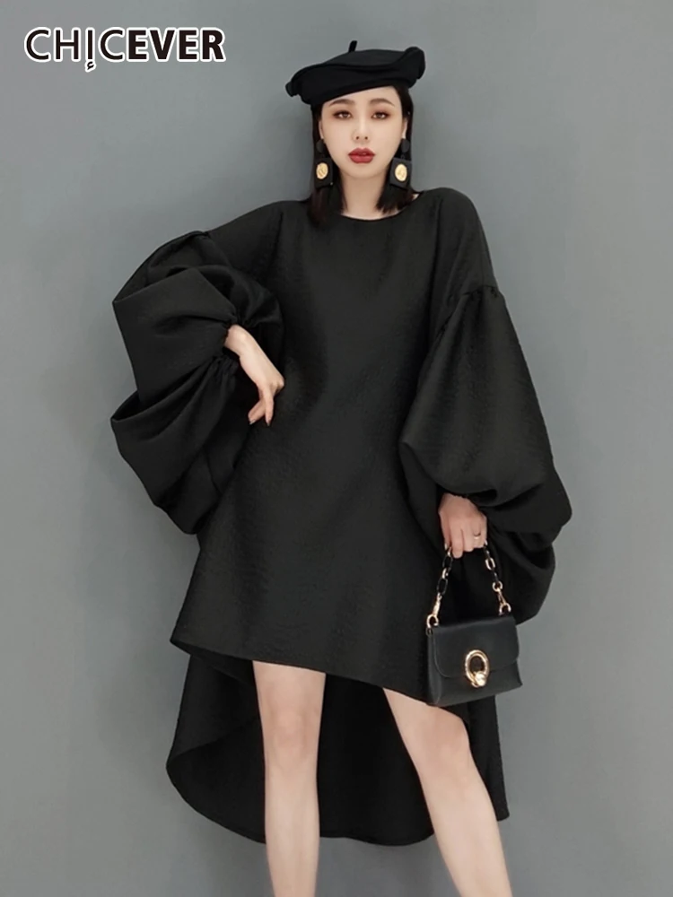 

CHICEVER простое платье для женщин с круглым вырезом и рукавами «летучая мышь», с длинным рукавом, свободные повседневные платья с талией, Женск...