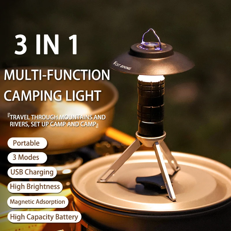 

Портативный фонарь для кемпинга, с магнитной зарядкой от USB, 3 режима освещения