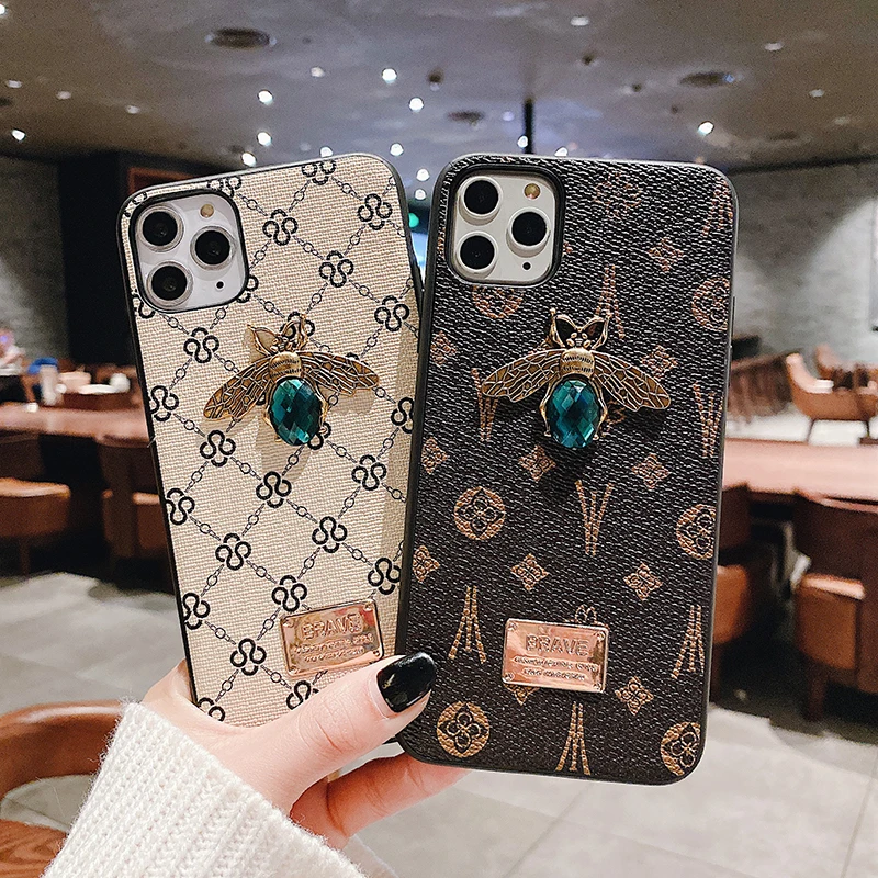 

Luxury Brand Flower Hard leather Diamond bee phone case for iphone X XR XS MAX 7 8 6 6s plus 7plus 10 11 Pro cover coque Funda