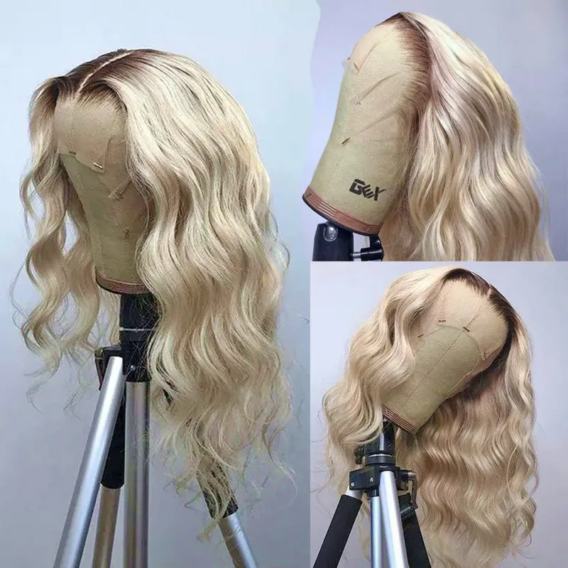 

Preplucked Soft 180%Density 26Inch Ombre Blonde Body Wave Long Natural Hairline Glueless Lace Front Wig For Women Babyhair