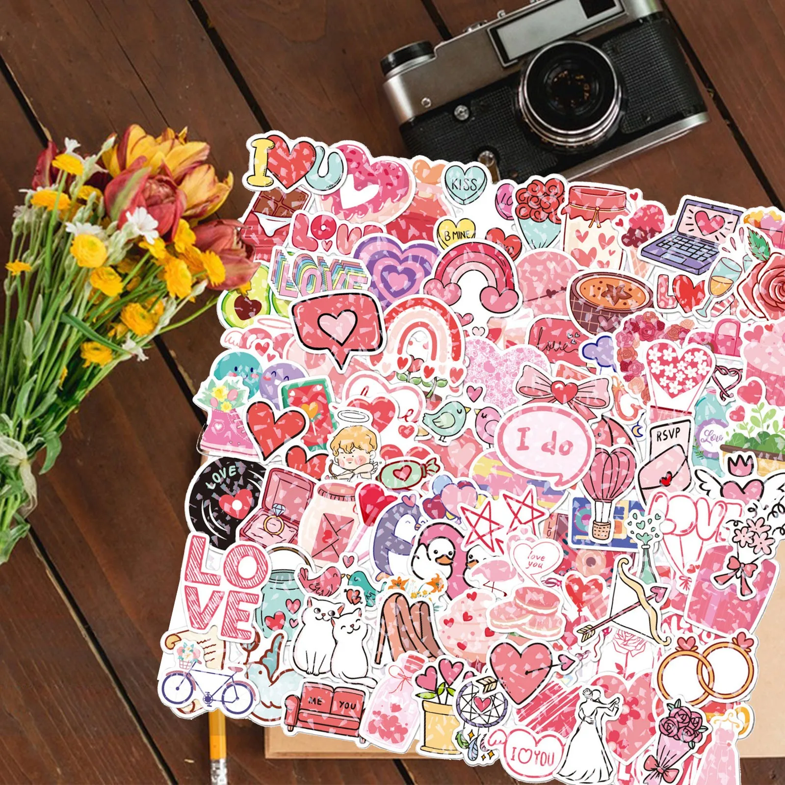 

Valentine'S Day Stickers 100pcs Holographics Lasers Water Cup Phone Case Diy Wedding Decoration Girl Love Pregnancy Labels