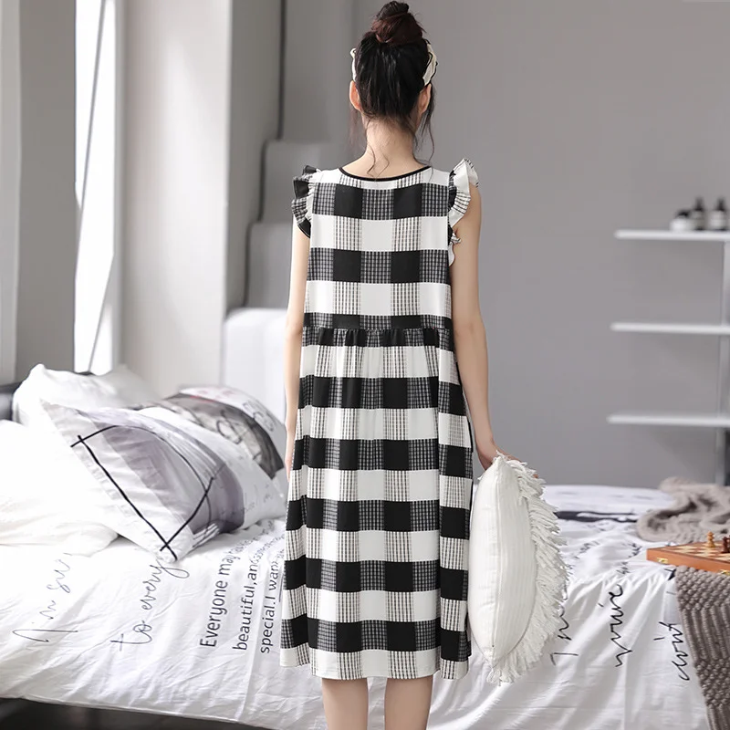 Women's Cotton Pajamas Summer round Neck Short-Sleeved Suspender Skirt Outerwear Homewear Suit