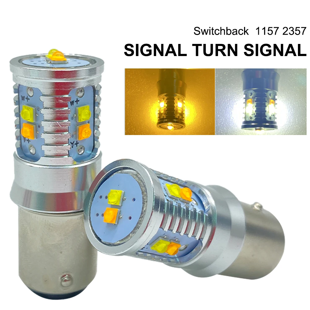 

2PCS Car LED Bulb 1157 2357 Turn Signal DRL Bulb 10-SMD White Amber Dual Color 12-24V 1200LM Car Headlight Bulb Auto Lamp