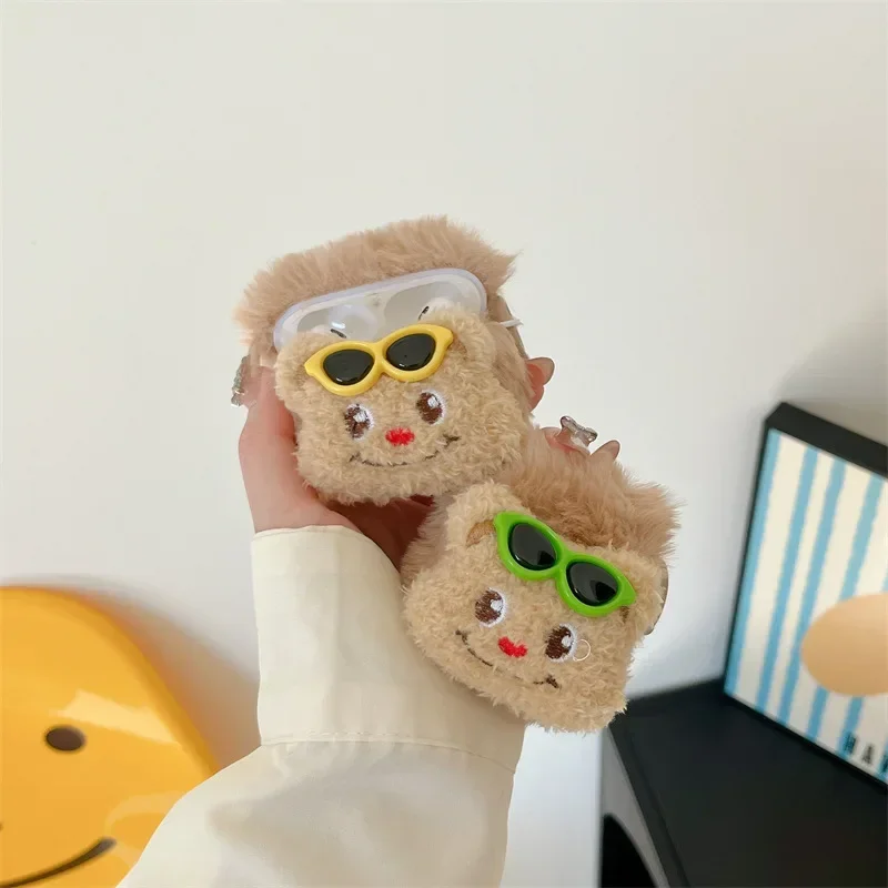 Cute Plush Bear Case for AirPods 4 Airpod 1 2 3 Pro Pro2 Bluetooth Earbuds Charging Box Protective Earphone Cover
