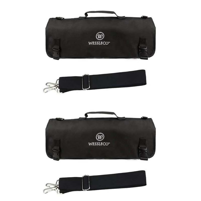 

2X WESSLECO Knife Bag Nylon Chef Roll Bag With 8 Pocket For Kitchen Accessories Portable Knives Case Holder