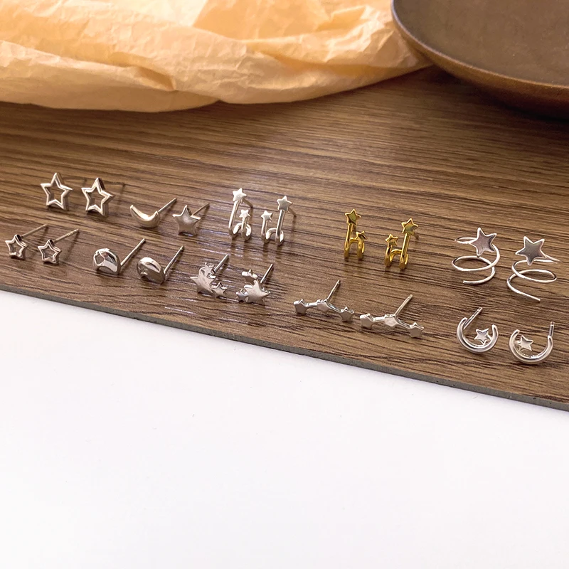 Корейские серьги-гвоздики из серебра 925 пробы с пятиконечной звездой женские