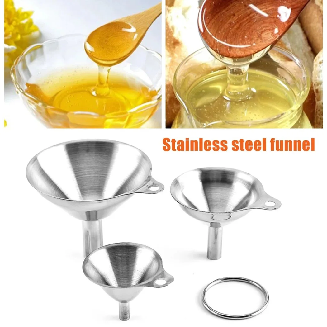 

Convenient Funnel Handle Juice Silver Diffuser Filter Hopper Kitchen Liquids Oil Small Stainless Steel Strainer