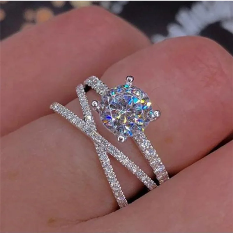 

New Super Flash Hearts and arrows Zircon Diamond Ring with European and American Double Winding Engagement Ring Girl