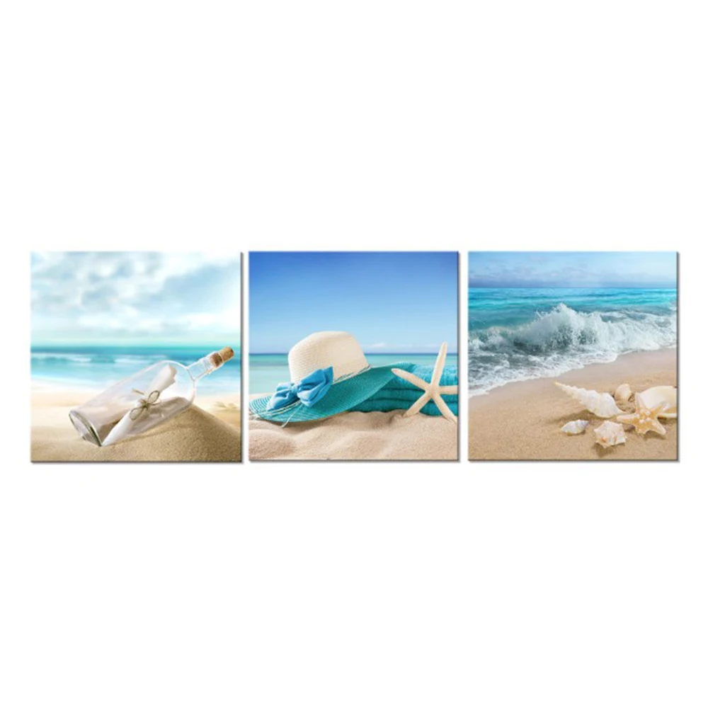 3PCS Canvas Print Painting Picture Home Decor Wall Art Blue Sea Beach Landscape Modern Minimalist Photo Decoration | Дом и сад