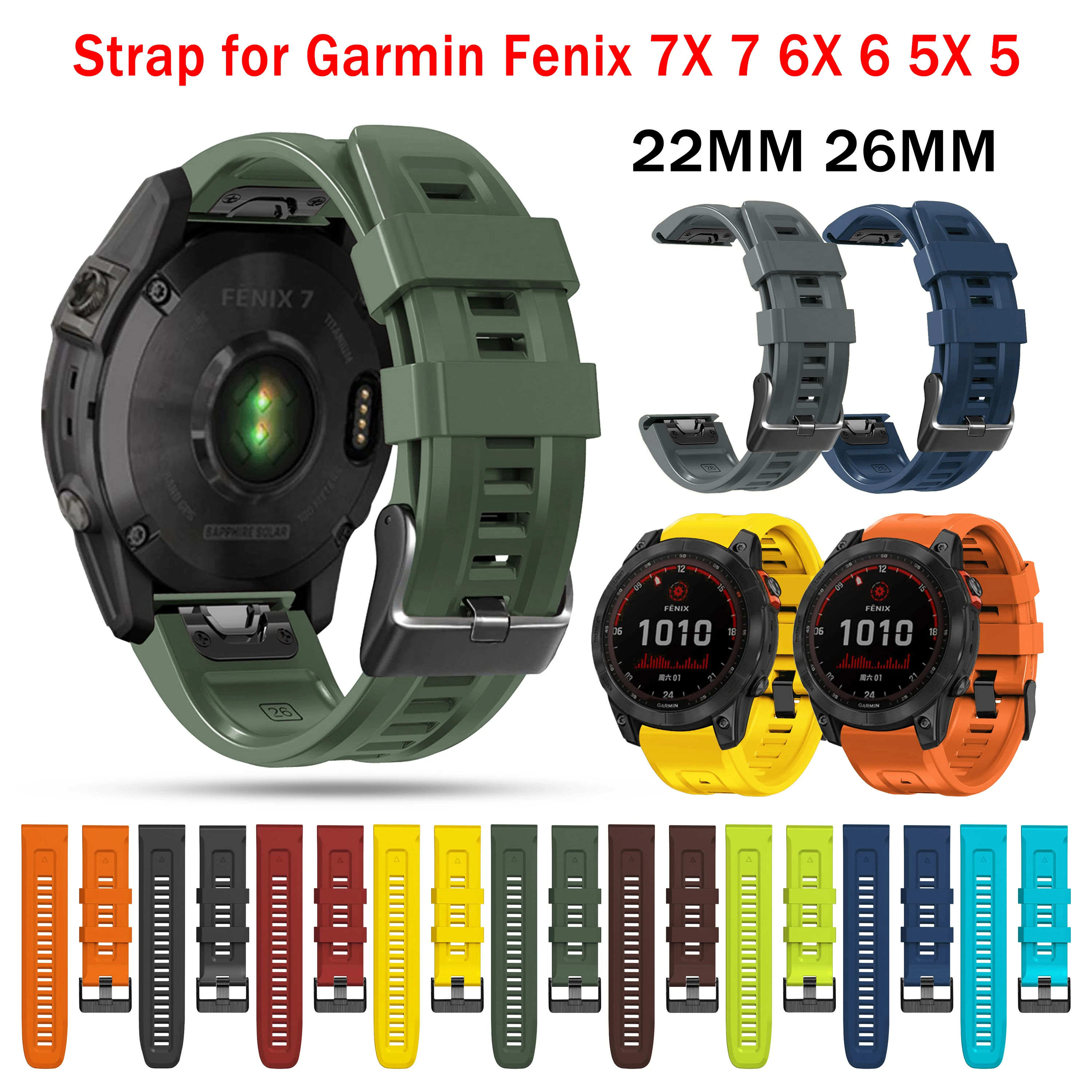 

22mm 26mm Silicone Smart Watch Strap For Garmin Fenix 7X 7 Fenix 6X 6 Pro Fenix 5X 5 Plus 3HR Bracelet Quick Release Wristband