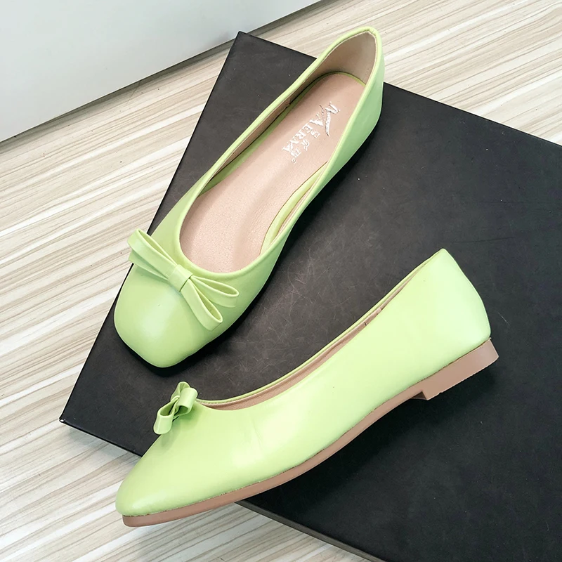 Туфли женские кожаные на плоской подошве без застежки с бантом - купить по