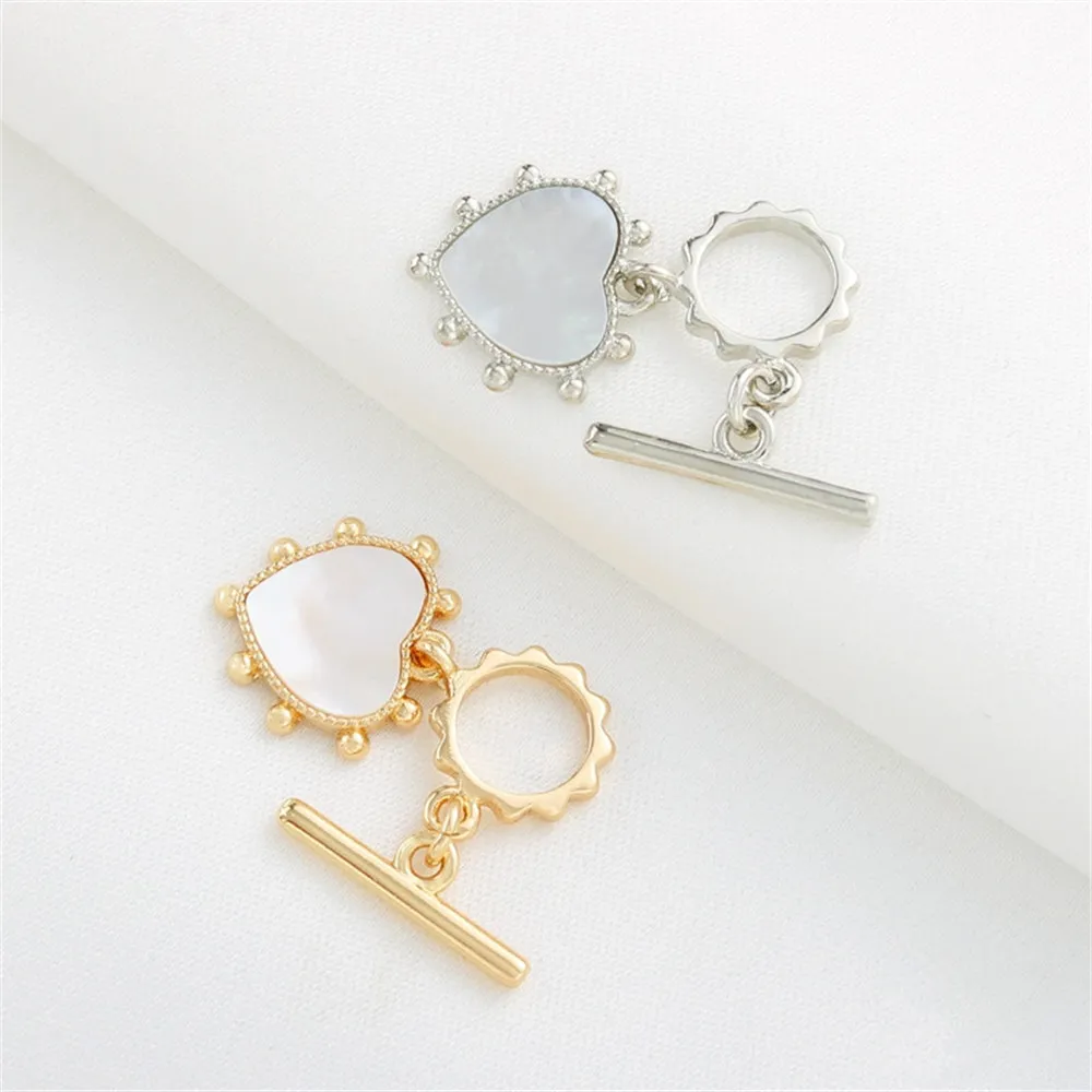 

14K clad gold with shell love sun wheel circle OT buckle diy bracelet necklace closing connection peach heart accessories