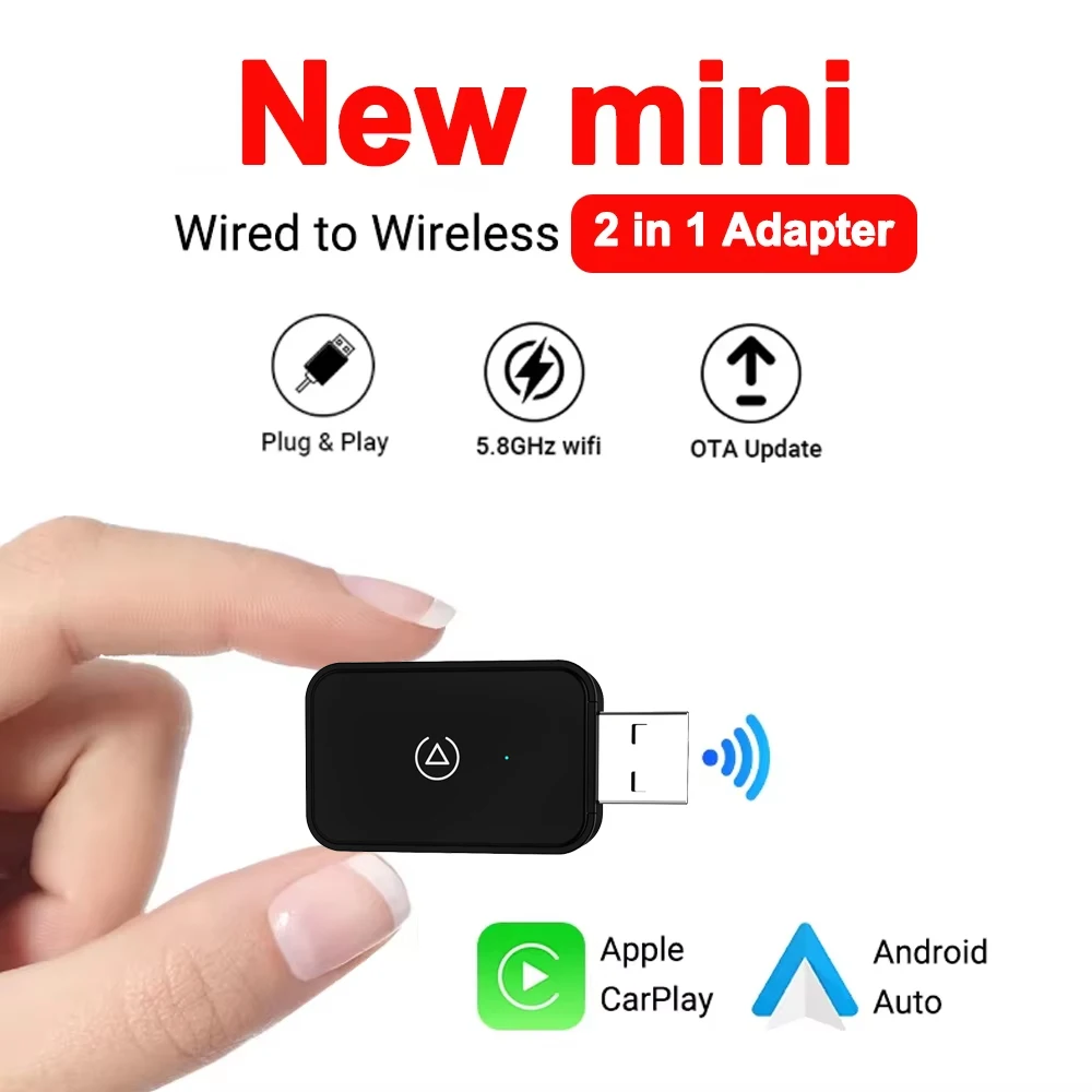 

НОВЫЙ беспроводной адаптер CarPlay Android Auto 2 в 1, умный USB-ключ, мини-бокс Plug and Play, быстрая связь Wi-Fi