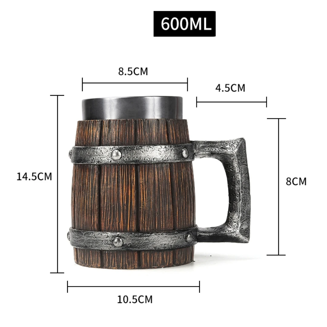 

2023 Metal Double Wall Mug Beer Jug Cup Thermal Viking Wood Style Beer Mug 3D Resin Stainless Steel Coffee Cup Wine Glass