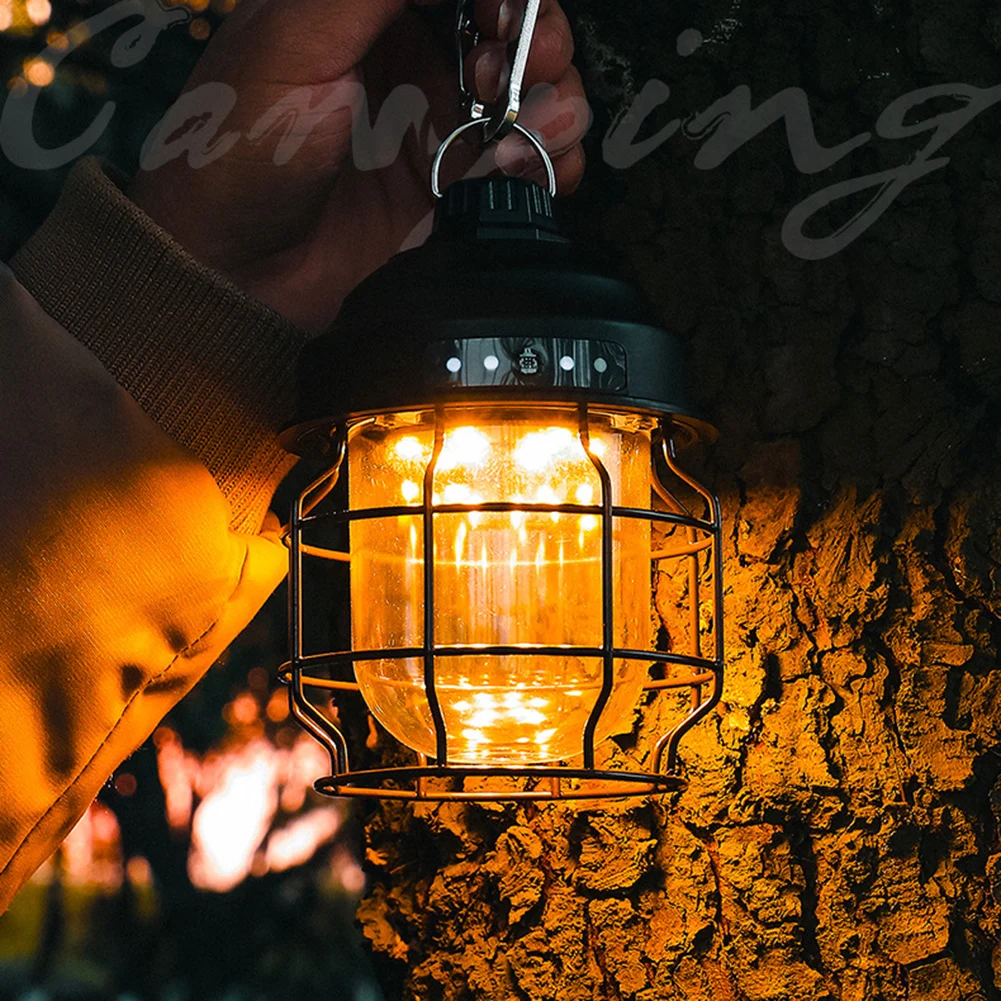 

LED Tent Light Rechargeable Lantern Lamp Emergency Night Light Camp Fishing Pinecone Pattern Lighting Decoration