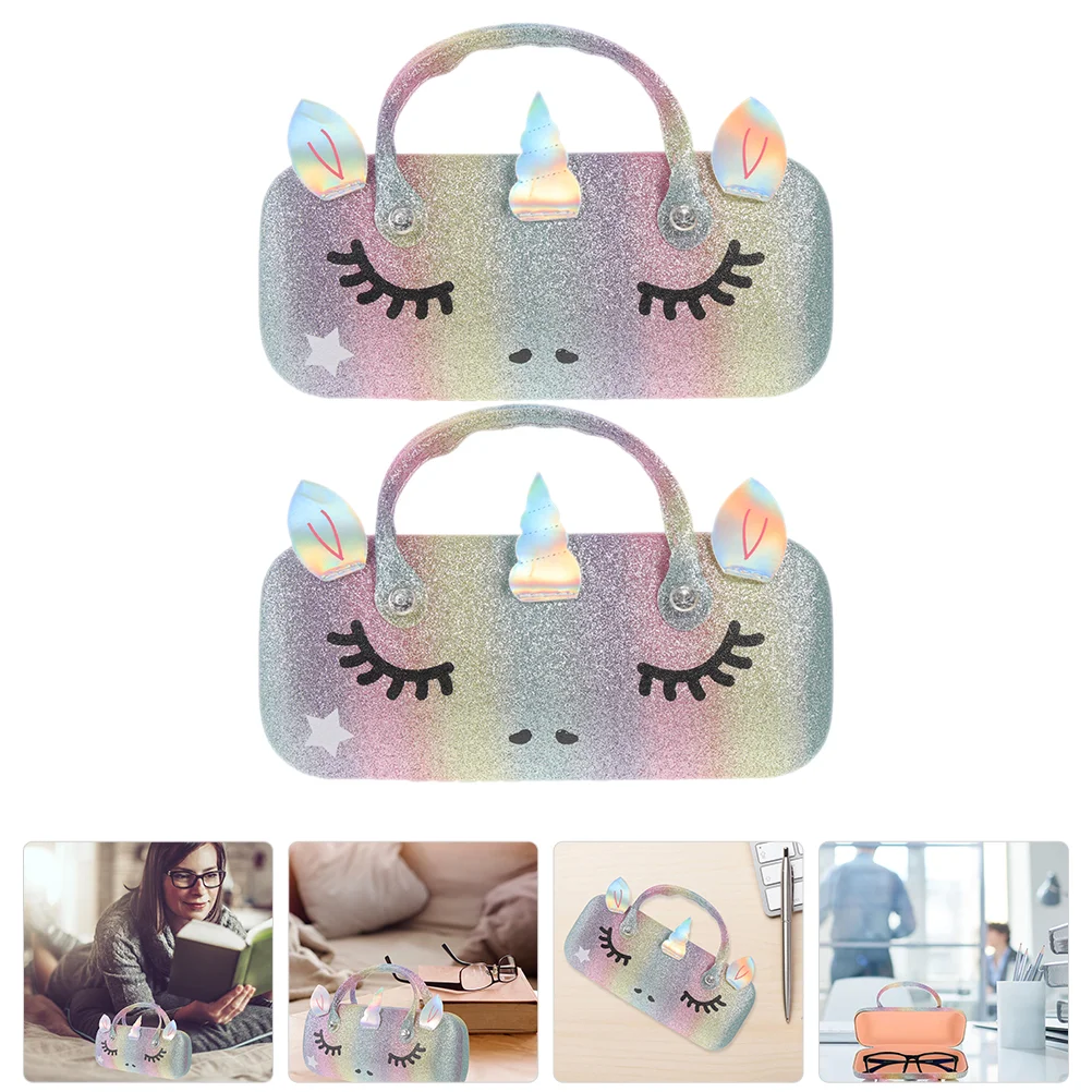 

2 Pcs Portable Glasses Case Sunglasses Kids Eyeglass Cute Eyeglasses Handle Animal Holder Storage Box Girl