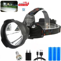 usb rechargeable led headlamp outdoor waterproof t6 headlight 18650 head flashlight tail red warning light hunting fish camping