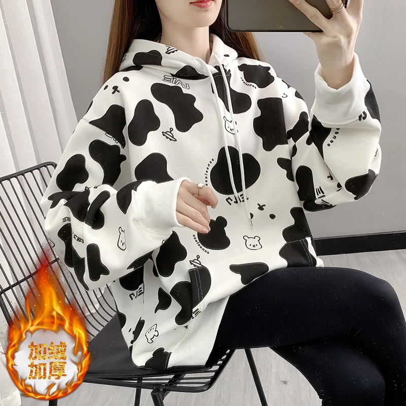 

Cow Print Female Hoodies Harajuku Pullover Tops Autumn Long Sleeve Women Hoodie Hooded Fashion Streetwear Lady Hoodies Tops