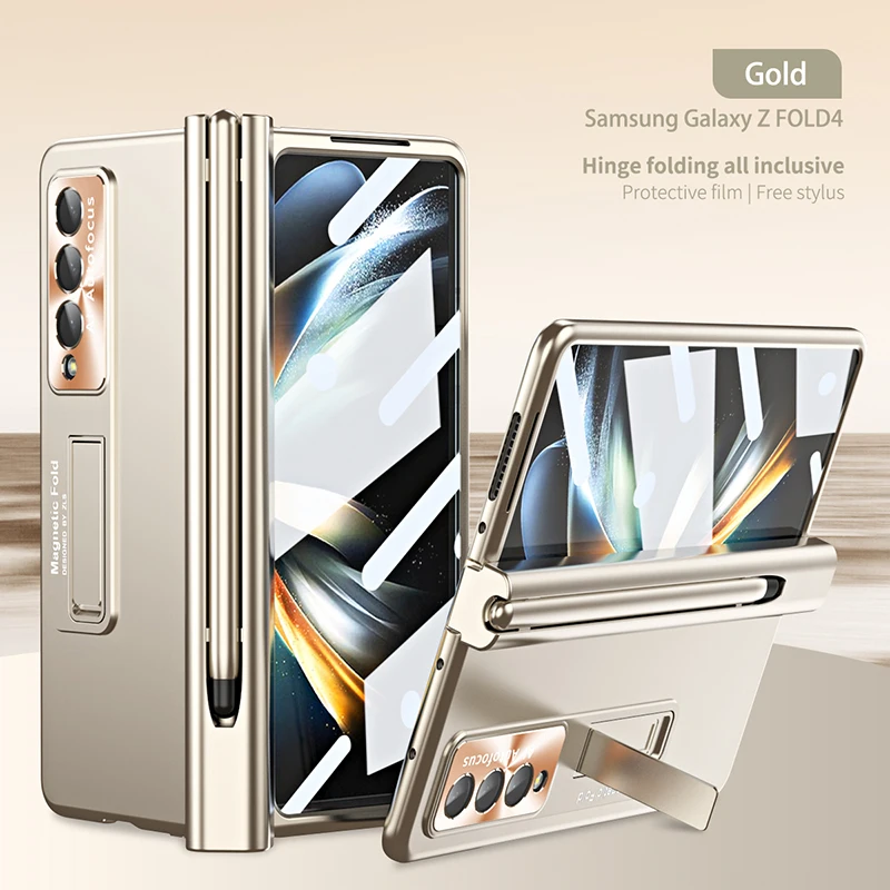 

Case For Samsung Galaxy Z Fold 4 Z Fold 3 Luxurious Multi Functional Pen Slot 360 ° All inclusive Hard Mobile Phone Case Cover