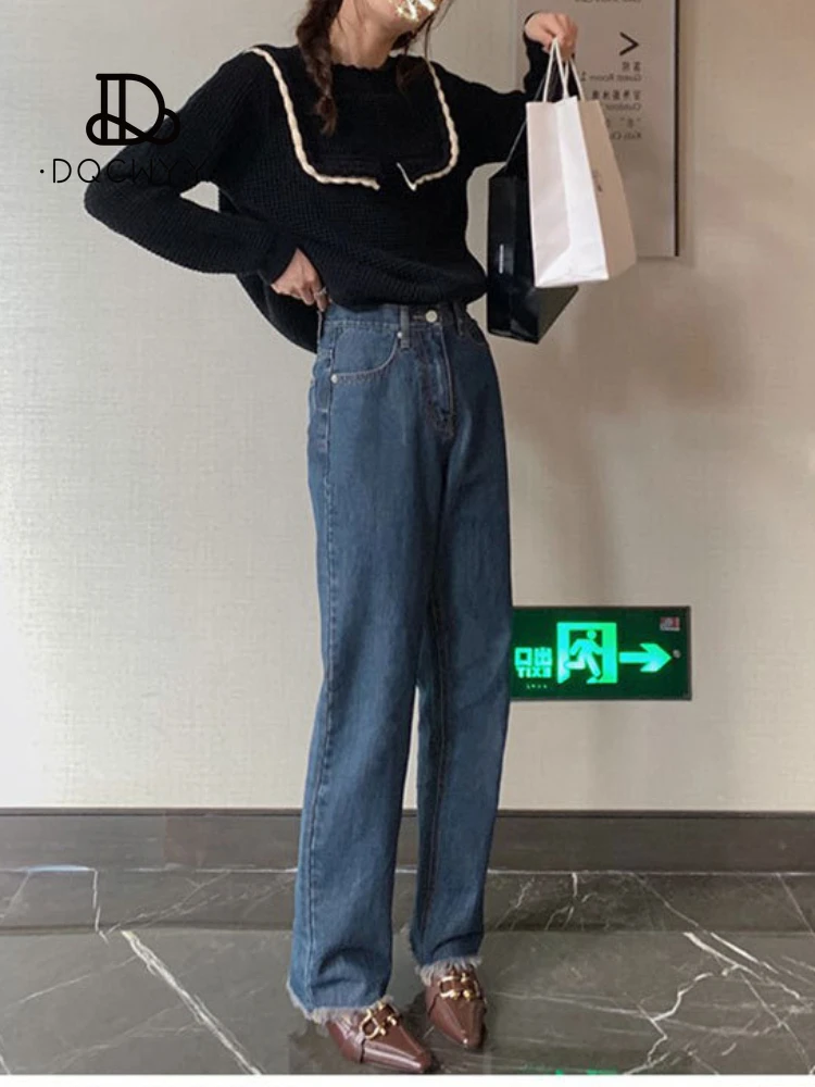 

Women's Sweater 2023 New In Autumn/Winter Doll Neck Contrast Korean Fashion Design Loose Pullovers Ladies Sweater Free Shipping