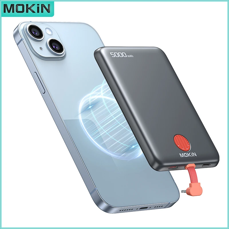 MOKiN 5000 мАч Магнитный портативный внешний аккумулятор для iPhone 20 Вт PD3.0 Зарядное