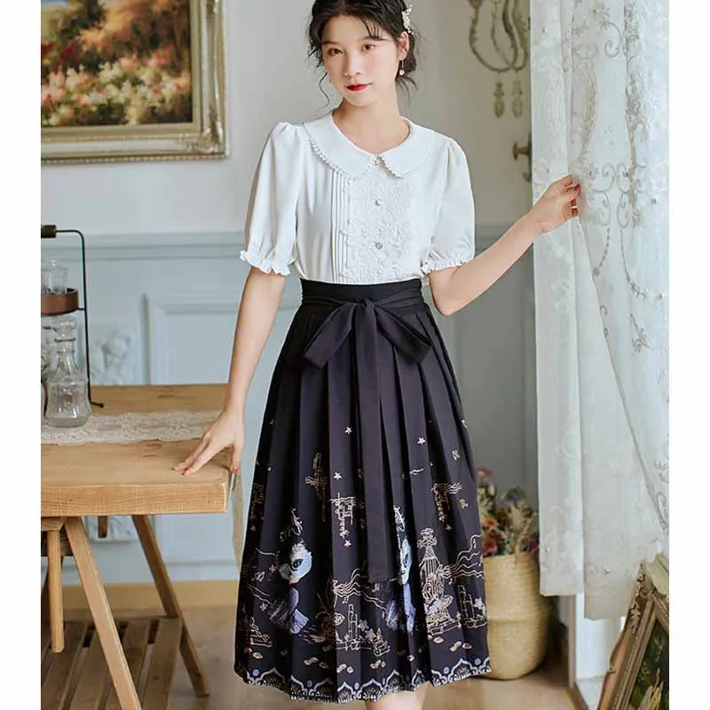 Юбка средней длины с изображением лошади Новый китайский стиль литература