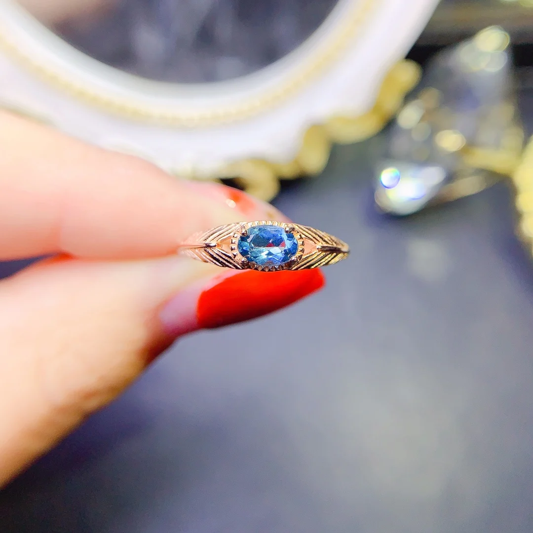 

Natural Topaz Ring, 925 Silver Certified, 4x6mm London Sapphire, beautiful gift for girls, free shipping