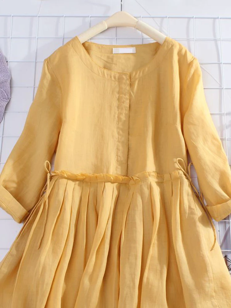 Женское Хлопковое платье-рубашка средней длины с длинным рукавом и круглым