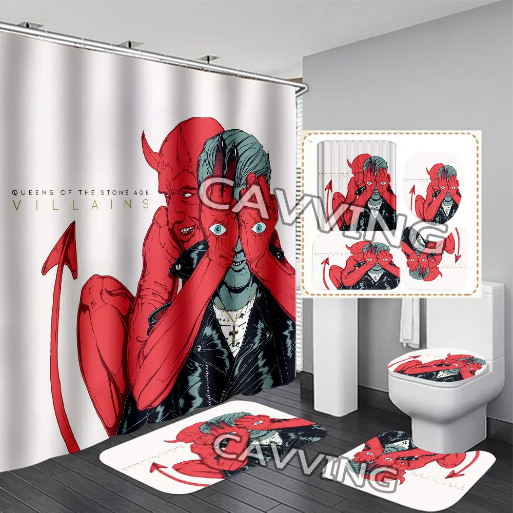 

Queens of The Stone Age 3D Shower Curtains Waterproof Bathroom Curtain Anti-slip Bath Mat Set Toilet Rugs Carpet Home Decor 1