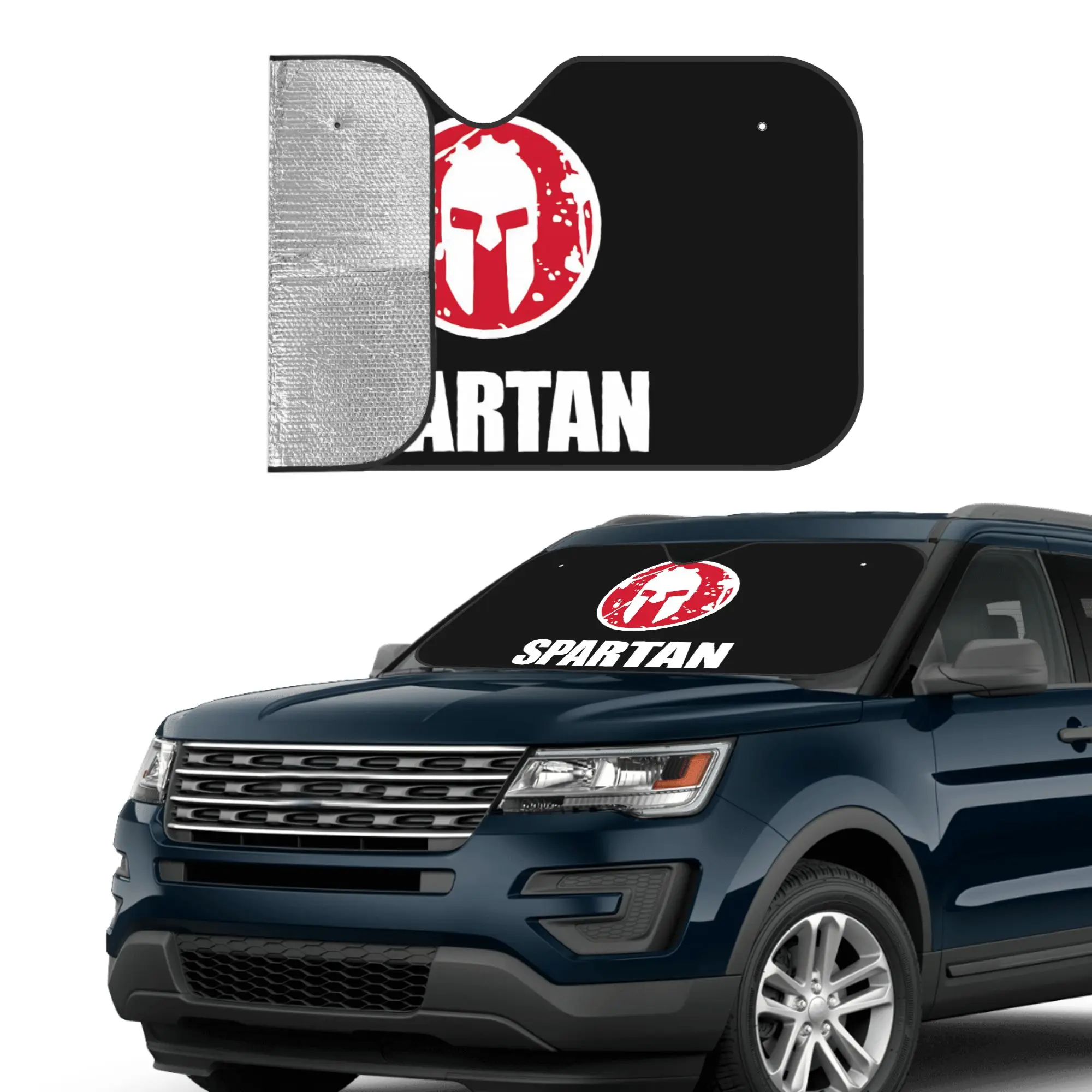 Фото Солнцезащитный козырек для лобового стекла автомобиля Spartan Race, теплоизоляция, защита от ультрафиолета, портативный, из алюминиевой фольги. №4