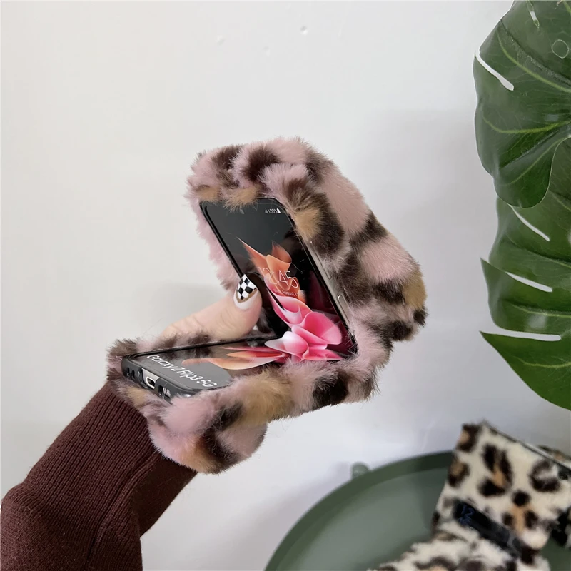 Милый 3D чехол из кроличьего меха для Samsung galaxy Z Flip 3 с пушистыми ушками кролика Flip3