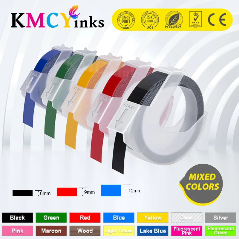 

Тиснение KMCYinks для Dymo Letratag, 3D этикеток 9 мм, многоцветный для Dymo 1610 1880 12965, принтер для этикеток, PVC ярлык с буквами